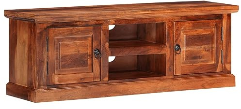 vidaXL TV Schrank mit Türen, Fernsehschrank mit viel Stauraum, Lowboard für Wohnzimmer Fernseher, HiFi Schrank TV Möbel Fernsehtisch, Massivholz Akazie