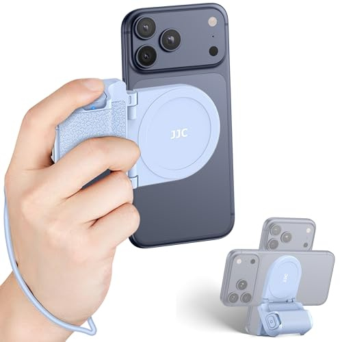 Magnetischer Smartphone Grip, Blau Kameragriff mit Abnehmbarer Drahtloser Fernbedienung, Kompatibel mit Magsafe, Kompatibel für iPhone 15 14 13 12 Android Handy Selfies, Desktop-Handy-Halterung