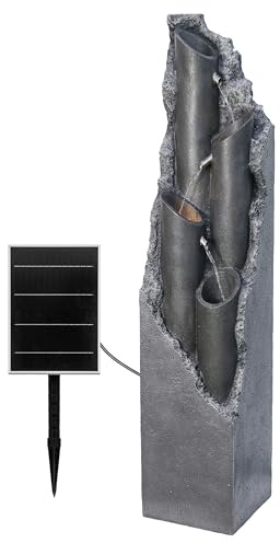 Dehner Gartenbrunnen Tubi, Solarbrunnen frostbeständig, Brunnen für Außen, mit LED Beleuchtung, ca. 113.2 x 27.5 x 27.5 cm, Polyresin, grau