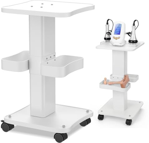 Chariot d'esthéticienne avec roues et 2 plateaux, 4 niveaux pour salon et spa, chariot de machine de beauté, charge 61,2 kg