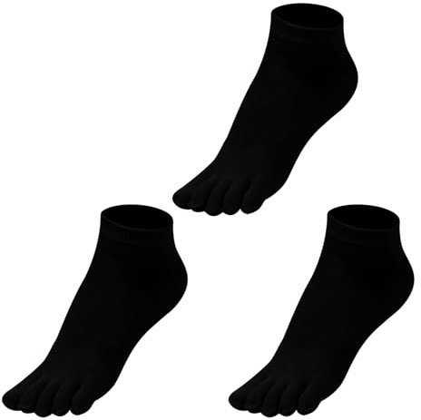 Warm-Han Calcetines de dedo para mujer, 99% algodón, EU35-42, zapatillas de caña corta, calcetines hasta el tobillo, calcetines de cinco dedos F907, Negro*3, 35-38