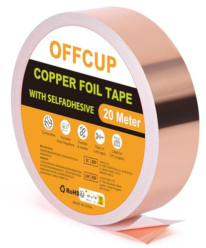 OFFCUP Ruban de Cuivre Contre Les Escargots, 30mm*20m Feuille de Cuivre Anti Limaces et Escargots, Ruban Cuivres Bande adhésif pour Protection Plantes Surélevées et Plantes de Jardin