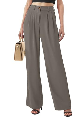 CheChury Mujer Pantalones Cintura Alta Casual Pantalon Pierna Ancha Trabajo Pantalones Sólido Cintura Elástica Pantalon Piernas Rectas Largos Pantalones con Bolsillos Oficina Mujer Pantalón de Vestir