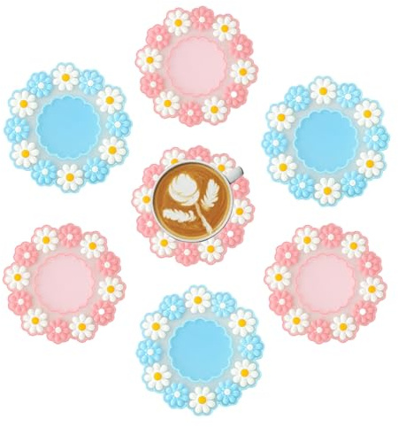 KASESSS 6 Piezas Posavasos, Patrón de Margaritas Portavasos, PVC Antideslizante Posa Vasos, Redondos 10 * 10CM Coasters, Reutilizable Posavasos para Café,Té,Cerveza,Vino,Bebidas, Casa Restaurante Bar