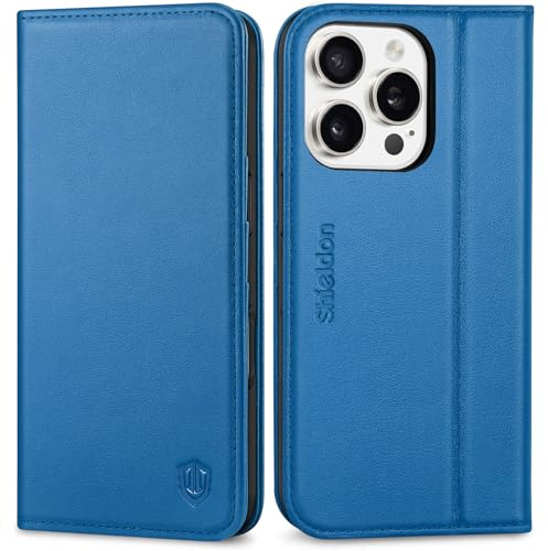 SHIELDON Rindsleder Hülle für iPhone 16 Pro 6,3 5G 2024, Saphirblau