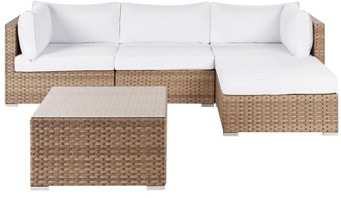 Beliani Exklusives Gartenmöbel 4er Set aus Rattan naturfarben/weiß linksseitig Sano II