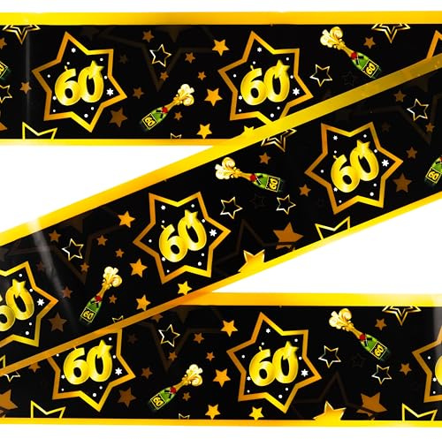 Tiwoca Deko zum 60. Geburtstag – schwarz-goldenes Absperrband in edler Optik Zahl 60 – Stilvolle Geburtstagsdeko und Elegante Geschenkideen für Junge und Mädchen