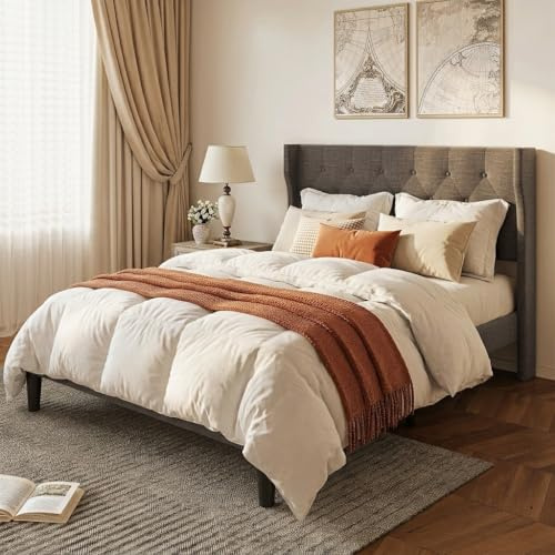 Xbro Letto Imbottito 140 x 200 cm, Testiera Confortevole, Design Moderno, Facile da Montare, Spazio di Archiviazione sotto il Letto, Grigio Scuro