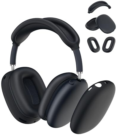 SQERO Silikonhülle für Airpods Max Kopfhörer USB-C/Lightning, AirPods Max Zubehör Ohrpolsterhülle/Ohrmuschelhülle/Stirnbandhülle weiche Silikonhülle (Einfaches Schwarz)