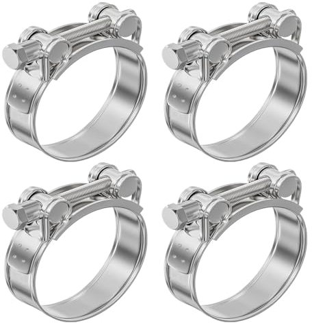 Morsetto per tubo di scarico, gamma di serraggio 52-55 mm, set di 4 fascette di serraggio universali per tubi e motociclette, morsetti a bullone articolato in acciaio inox, per idraulici, barche