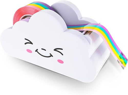 1Pc White Tape Desk Dispenser Cute Tape Dispenser Cloud Tape Cutter with Rainbow Novelty Tape Dispenser Holder for Home School Office Stationary Packaging Wrapping Craft Tape Dispensers