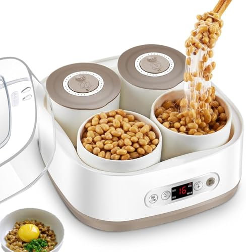 PODEC Máquina Eléctrica para Fermentar Yogur Natto, Máquina Automática para Yogur De 2 L con 4 Recipientes De Cerámica, Temperatura Constante Inteligente De 40 °C para Hacer Yogur