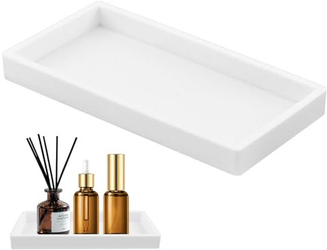 Badezimmertablett Tablett Weiß Silikon Tablett Rechteckig Tablett Klein Mini Tablett für Seifenspender Kosmetik Organizer Schmuckschale Spüle Waschtisch Ablage