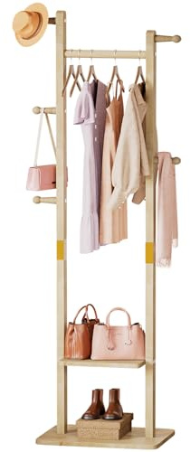 Yorbay Garderobenständer Holz Freistehende Kleiderständer: mit Ablagen Haken Kleiderstange - Massivholz Garderobe für Kleidung Hut Jacken Tasche - für Wohnzimmer Schlafzimmer (38cm) | Haken Kleiderstange Massivholz Garderobe für Kleidung Hut Jacken Tasche - für Wohnzimmer Schlafzimmer