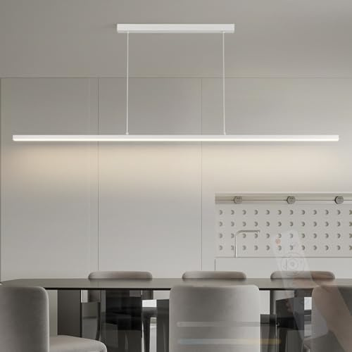 TZSMUM LED Lungo Lineare Lampada a Sospensione con Telecomando Luce a Sospensione 2700K-6500K Dimmerabile Lampadario Ferro Alluminio Minimalista Design per Cucina Soggiorno (Bianco,150cm)