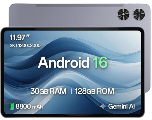 SVITOO Tablette 12 Pouces, Android 15, Écran Large 2K Full HD (2000 x 1200), 24 Go RAM (6+18) + 128 Go ROM, Octa-Core, Appareil Photo 13+5 MP, 8000 mAh, Widevine L1, Wi-FI 2,4G/5G, BT 5.0, GPS