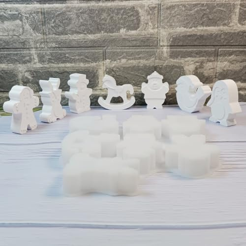 EPODA 7 Stück Silikonform Weihnachten Weihnachtsmann Elch Schneemann Gießformen für Gips DIY Weihnachtsdeko Giessformen