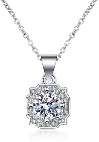 Mesnt Halskette Weissgold, Frauen Collier aus 18 Karat Weißgold Runder Anhänger mit Labordiamant
