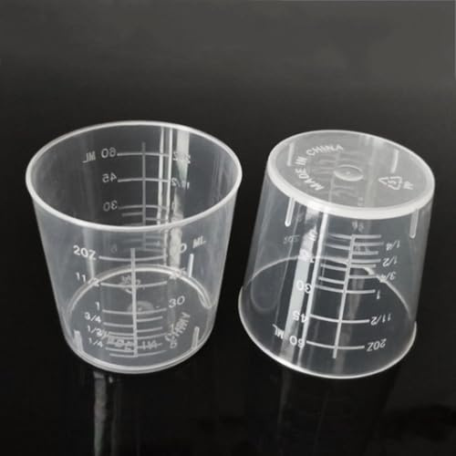 Pack de 30 vasos medidores de plástico de 60 ml para laboratorio y uso doméstico