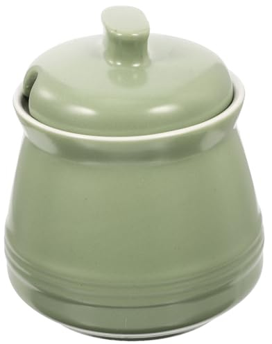 iplusmile Tarro Cerámico Cuchara y Tapa Bote De Almacenamiento Para Especias y Azúcar Frasco De Condimentos Para Cocina Color Verde Manzana Para Guardar Sal y Condimentos Domésticos
