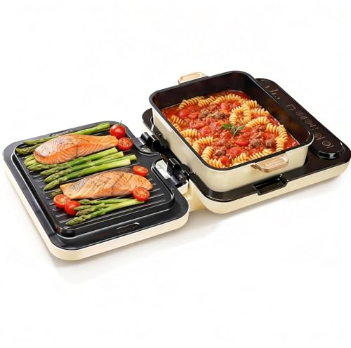 Joydeem Electric Grill with Hot Pot, Shabu Shabu Pot with Grill, Foldable & Detachable Design, 1800W, 4.75Qt Large Capacity, Ceramic Oil Non-Stick Coating, 8 Functions & DIY Mode, SKG-B430