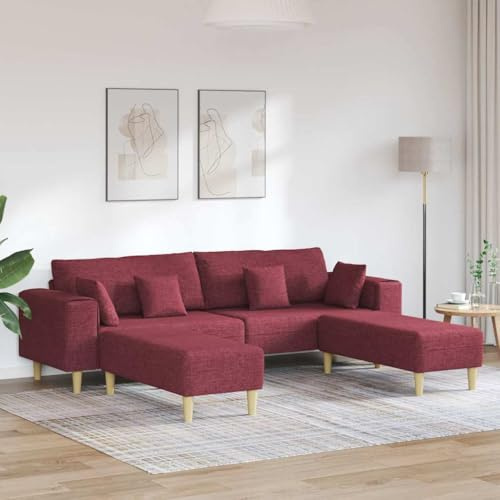 YuuSsea tygsoffa med kudde, 3-sits, vinröd, 208 cm sittbredd, modern vardagsrum soffa, ventilerande tyg, träben