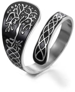 Amaxer Bague arbre de vie pour femme en acier inoxydable vintage nœud celtique arbre de vie bijoux réglable (Argent)