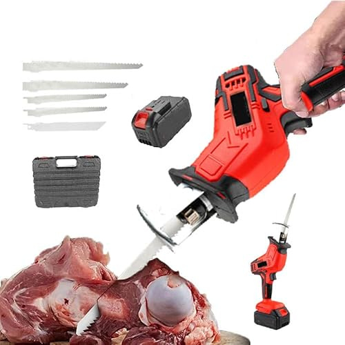 smafoseedding Scie à Viande électrique, Scie De Boucher électrique Portative, avec 4 Lames Et Boîte De Rangement, Scie De Boucher Portative Professionnelle, épaisseur De Coupe Maximale : 100 Mm