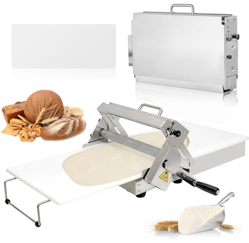 Macchina per La Stesura Manuale, Sfogliatrice, Rullo per Pasta in Acciaio Inossidabile con Spessore Regolabile da 0~25mm, Uso Commerciale e Domestico, per Pizza, Croissant, Pasticceria 83x49cm