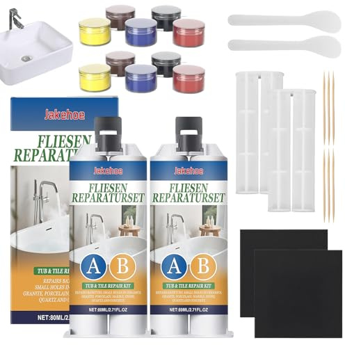 MENUY Set di 2 pezzi di riparazione di piastrelle in ceramica, per bagno, cucina, smalto, ripara crepe e graffi su piastrelle/lavandino/piatti doccia/marmo/WC e bagno