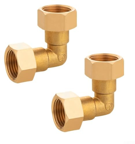 Messing Beweglicher Schraubverbinder 90° Winkelverschraubung für Wasserleitungen, 360° drehbar mit 1/2 Zoll und 3/4 Zoll Gewindeoptionen, 2 Pack(B)