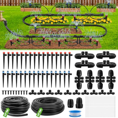 Bewässerungssystem Garten Tröpfchenbewässerungsbausätze 25 m +15 m Bewässerung Garten Bewässerungssystem Gewächshaus, Misting Kühlsystem für Hochbeet, Landschaft, Terrasse Pflanzen