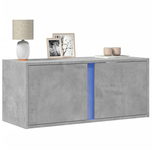 Meuble TV Mural Flottant Moderne avec éclairage LED RGB réglable, Armoire de Rangement Design Gris béton 80 cm, Parfait pour Salon et Salle de Jeux, Facile à Installer