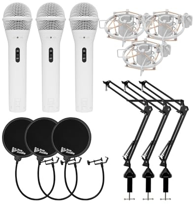 Samson Q2U Dynamic USB Microphone (White, 3-pack) Bundle with 3 x Shockmounts, 3 x Boom Arms and 3 x Pop Filters (12 items)