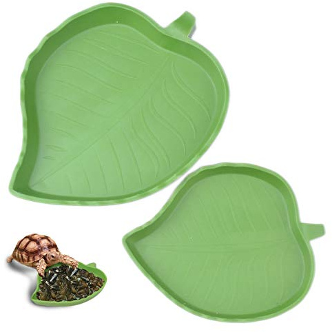 2 Pack Leaf Reptile Food and Water Bowl for Pet Aquarium Ornament Terrarium Dish Plate Lizards Tortoises or Small Reptiles