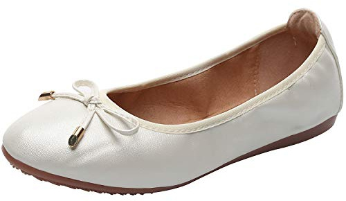 rismart Damen Geschlossene Ballerinas Runde Tanzen Schlüpfen Wohnung Bowknot Elegant Weich Flach Freizeit Schuhe