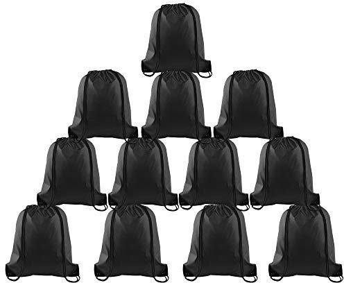 FEPITO 12er Pack Kordelzug Rucksack Taschen Trage Sack Cinch Tasche String Rucksack für Gym Reisen, schwarz
