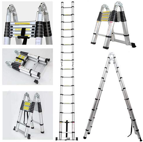 Scala telescopica in alluminio, 5 m, portatile, resistente, multiuso, con certificazione EN 131, capacità 150 kg