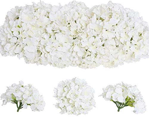 Tifuly 12Pcs Artificial Hydrangeas, Realistic Silk Hydrangeas Flower Heads with Stems Fake Flowers for Wedding Bridal Bouquets, Home Office Party Decor, Floral Arrangements, Centerpiece(Pure White)