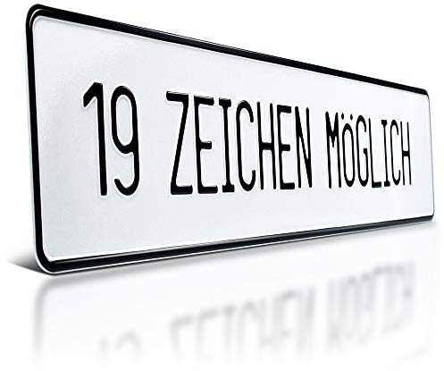 1 Fun-Schild Weiß | geprägt mit Wunschtext | Parkplatz-Schild Namensschild | Bis zu 19 Zeichen | Individuelles Fun-Kennzeichen aus Aluminium | Hinweis-Schild | Parkschild | Optionale Löcher