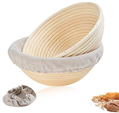 GINVF Cestino Pane Lievitazione, cestini per lievito Naturale in Rattan, panificazione con Fodera, cestello per lievitare L'Impasto per panettieri Domestici - 2 Pezzi (Size : Round 30X8CM)