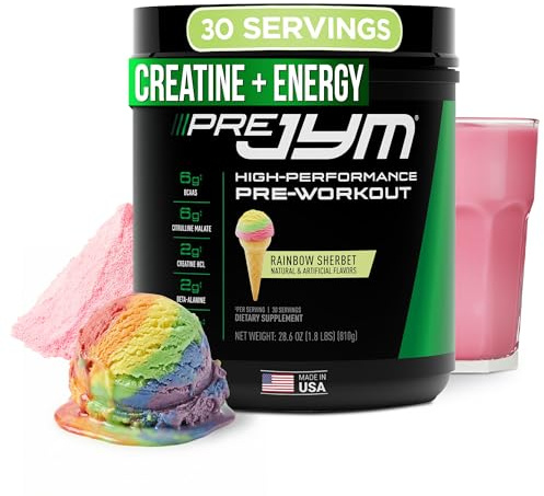 JYM Supplement Science Pre JYM Rainbow Sherbet Pre Workout Powder for Men & Women, BCAAs, Nootropics, Creatine HCI, Citrulline, Beta-Alanine, Betaine, Taurine, Huperzine, 30 Servings