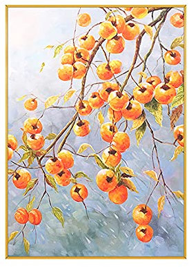 MWMG Acrylbilder Auf Leinwand Handgemalt, Orange Textur Orientalische Persimone Baum Ernte Obst Realismus Moderne Kunstwerke Abstrakte Gemälde Handgemalte Ölgemälde Auf Leinwand Wandkunst Für Wohnzim