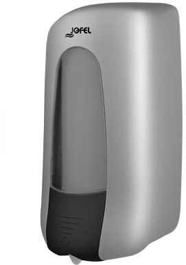 Jofel - Dosificador de Jabón para Pared, Recargable con Cartuchos de Espuma y Gel con Capacidad de 1L, Dispensador Jabón Baño, Válvula Anticorrosión y Antigoteo, Carcasa ABS, Aitana AC73300, Plata