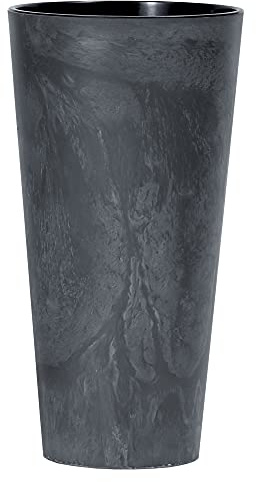Grand pot de fleurs haut effet béton pour intérieur ou extérieur (noir, 300 mm)