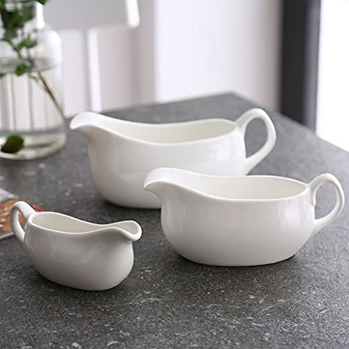 CHENMIAOMIAO Sauce Boat Gravy Bowl Porcelain Gravy Boat White Porcelain Gravy Boat Handle Large Drip-free Lip Spout, Used for Gravy Warming Sauce, Salad Dressing, Milk pour ladle (Size : 250ml)