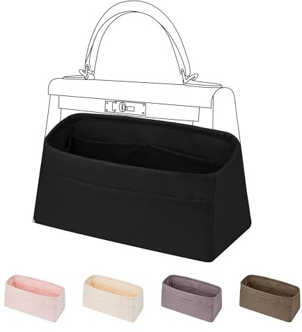 DGAZ Seiden Handtaschen Organizer für Kelly 28, Tasche in Tasche, Schwarz | Innentasche, Weiches Satinfutter, Passform, Optimaler Schutz, Leicht