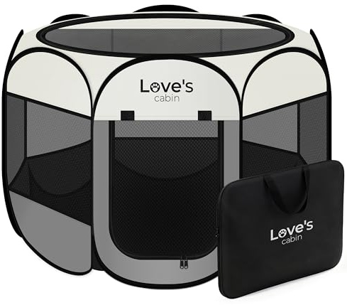 Love's cabin Pet Puppy Dog Playpen, Medium Dog Tent Crates Cage Indoor/Outdoor, Portable Playpen for Cat, Foldable Pop Up Dog Kennel Playpen with Carring Case, Removable Zipper Top, Grey