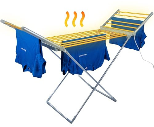 Silvergear® Elektrischer Wäscheständer mit 20 Beheizten Rohren | Beheizter Trockenständer | Faltbares Aluminium Wäschetrockengestell 220-240V | Platzsparender Wäscheständer