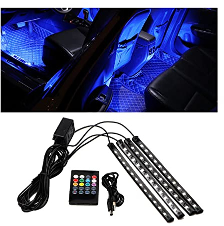 CGEAMDY RGB Auto LED Streifen, Steuerbare Innenbeleuchtung Auto, Auto Fußraumbeleuchtung, Musik Auto Streifen Atmosphäre Licht mit USB-Port und Fernbedienung, Deko Weihnachten, Musikmodus